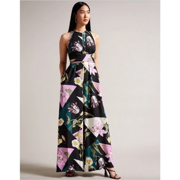 Ted Baker London Pants - Ted Baker Maudee Printed Halter Neck Wide Leg Floral Jumpsuit Viscose